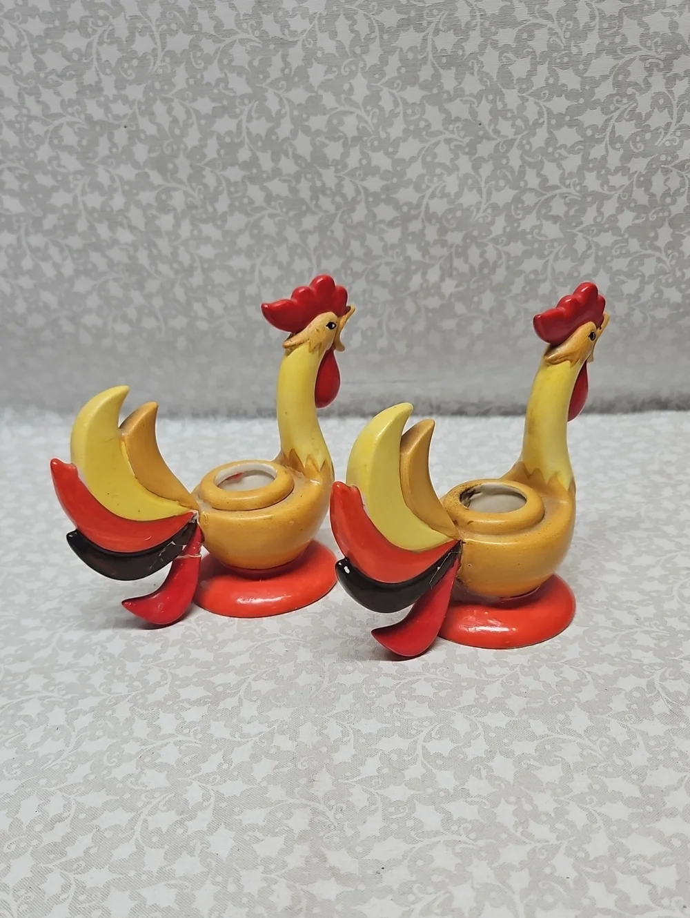 1960 Holt Howard Rooster Candlestick Holders Fall Thanksgiving Japan